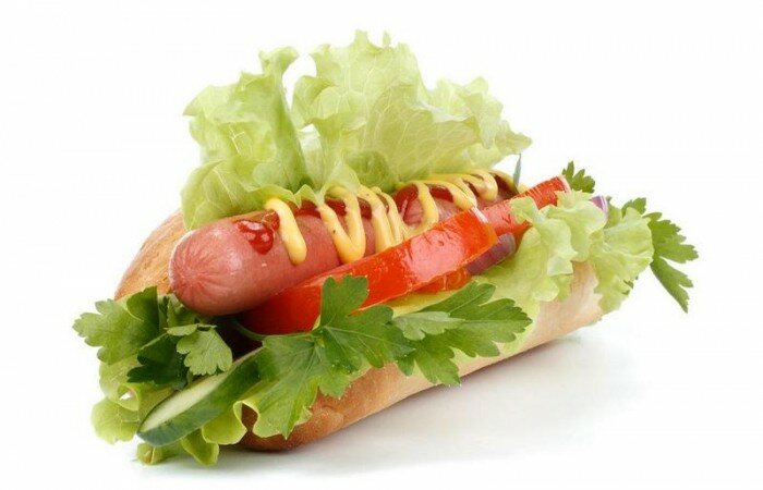 Hot dog with vegetables